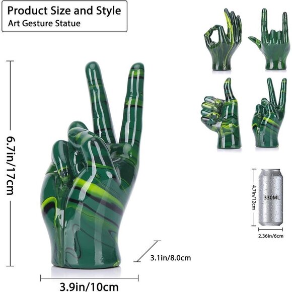 Emerald Green Home Décor Peace Symbol Statue for Living Room Bedroom Sign Décor - Picture 3 of 8